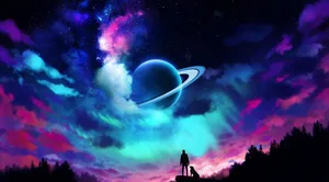 Man And Dog Under Anime Planet Wallpaper