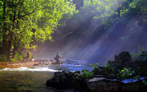 Man Fishing In River Wallpaper