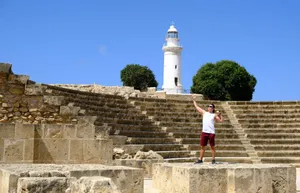 Man In Roman Odeon In Paphos Wallpaper