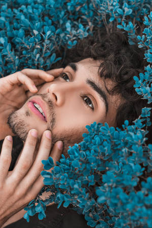 Man Lying On Plants Male Face Wallpaper