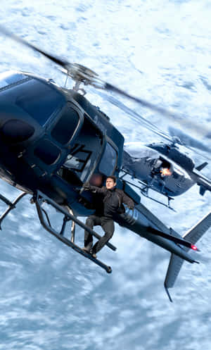 Man Outside Helicopter Wallpaper