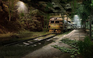 Man Sitting On A Train Overlooking Hills Wallpaper