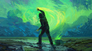 Man Splashing Color Painting Desktop Wallpaper