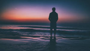 Man Standing On The Shore Sad 4k Wallpaper