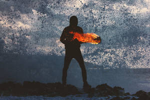 Man With A Torch Amidst A Distorted Background Profile Wallpaper