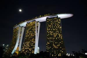 Marina Bay Sands Moon Night Sky Wallpaper