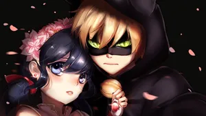 Marinette With Cat Noir Wallpaper