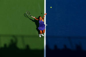 Marion Bartoli Serving Aerial Shot Wallpaper