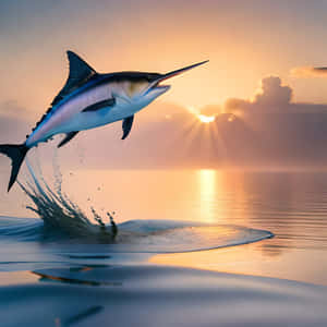 Marlin Leapingat Sunset Wallpaper