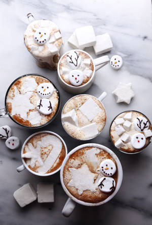 Marshmallow Snowman Snowflakes Wallpaper