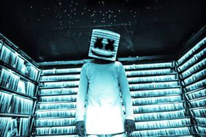 Marshmello Behind A Mysterious Wall Of Luminescent Shelves Wallpaper