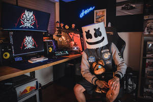 Marshmello Gamer With Pc Wallpaper