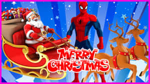 Marvel Spiderman Christmas Santa And Reindeers Wallpaper