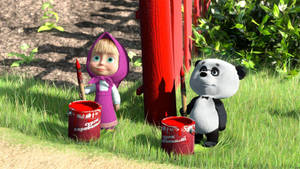 Masha And The Bear Red Bucket Wallpaper