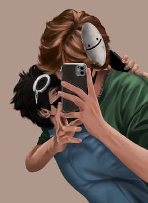 Masked Selfie Illustration Wallpaper