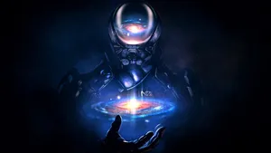 Mass Effect Armor With Planet In Hand Wallpaper