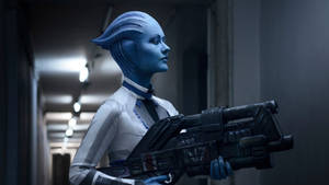 Mass Effect Liara T'soniwith Gun Wallpaper