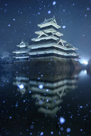 Matsumoto Castle Night Snowfall Wallpaper