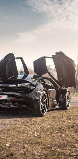 Mclaren 720s Black Car Open Doors Phone Wallpaper