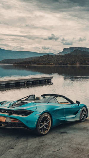 Mclaren 720s Blue Car By Lake Phone Wallpaper