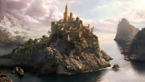 Medieval Kingdom Fantasy Castle On Cliff Wallpaper