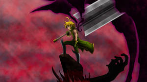 Meliodas Wielding His Giant Sword In A Battle Against The Seven Deadly Sins Wallpaper