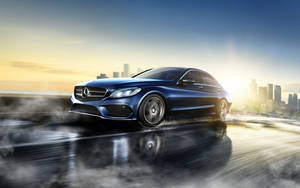 Mercedes Benz C300 Metallic Blue Wallpaper