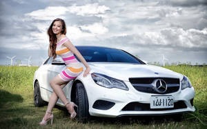 Mercedes Benz Luxury Car Female Model Wallpaper