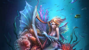 Mermaid Playing Harp Wallpaper