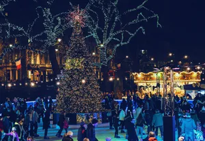 Merry Christmas Park At Night Wallpaper