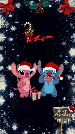 Merry Christmas Stitch With Angel Wallpaper