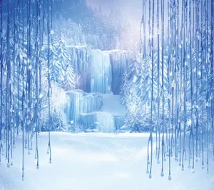 Mesmerizing View Of A Frozen Castle With An Ice Waterfall Wallpaper