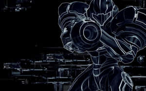 Metroid Dread Black And White Samus Aran Schematics Wallpaper