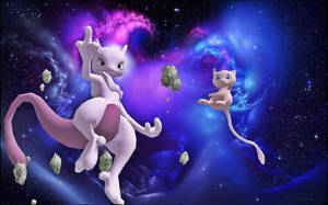 Mew & Mewtwo, Magical Pokémon From A Faraway Galaxy. Wallpaper