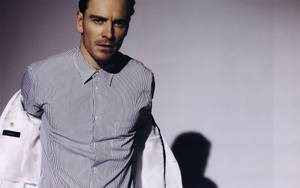 Michael Fassbender In Striped Shirt Wallpaper