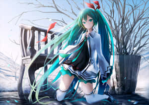 Miku Wearing Thigh High Socks Outside Wallpaper