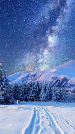 Milky Way In Nature Winter Iphone Wallpaper