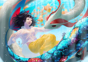 Milotic Swimming Young Girl Wallpaper