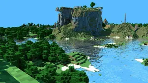 Minecraft Aesthetic Green Lake Nature Wallpaper