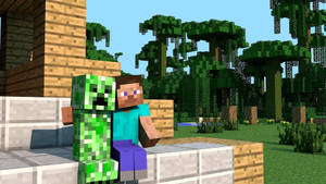 Minecraft Creeper And Steve Wallpaper