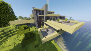 Minecraft Falling Water House Wallpaper