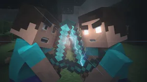 Minecraft Herobrine Versus Steve Sword Fight Wallpaper