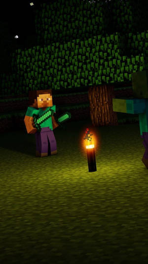 Minecraft Phone Steve And Fire Wallpaper