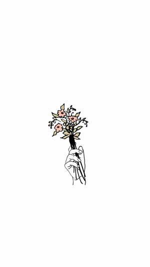 Minimalist Tablet Hand Holding Flowers Wallpaper