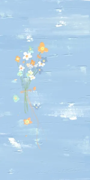 Minimalist White And Orange Floral Paint Wallpaper