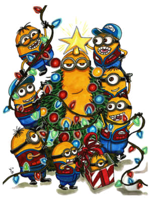 Minions Decorating Christmas Tree Wallpaper