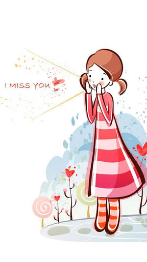 Missing You Cute Girl Drawing Wallpaper