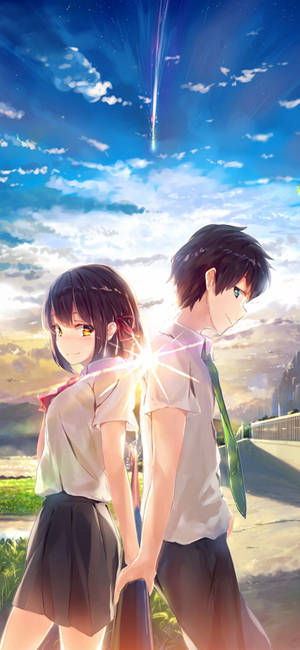 Mitsuha And Taki Aesthetic Anime Couple Wallpaper