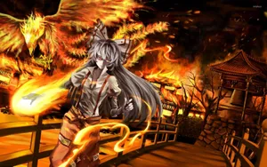Mokou Phoenix Fire Anime Wallpaper