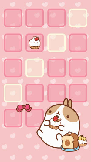 Molang Eating On Kawaii Pink Background Wallpaper